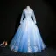Classique Bleu Ciel Transparentes Robe De Bal 2018 Robe Boule Col Haut Manches Longues Appliques En Dentelle Perle Perlage Paillettes Longue Volants Dos Nu Robe De Ceremonie