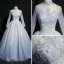 Classique Bleu Ciel Transparentes Robe De Bal 2018 Robe Boule Col Haut Manches Longues Appliques En Dentelle Perle Perlage Paillettes Longue Volants Dos Nu Robe De Ceremonie