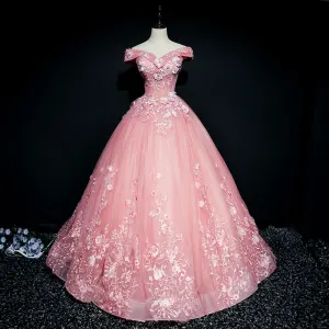 Mooie Prachtige Candy Roze Galajurken 2018 Baljurk Uit De Schouder Korte Mouwen Appliques Kant Parel Pailletten Lange Ruche Ruglooze Gelegenheid Jurken