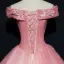 Chic / Belle Rose Bonbon Robe De Bal 2018 Robe Boule De l'épaule Manches Courtes Appliques En Dentelle Perle Paillettes Longue Volants Dos Nu Robe De Ceremonie