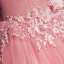 Chic / Belle Rose Bonbon Robe De Bal 2018 Robe Boule De l'épaule Manches Courtes Appliques En Dentelle Perle Paillettes Longue Volants Dos Nu Robe De Ceremonie