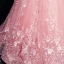 Chic / Belle Rose Bonbon Robe De Bal 2018 Robe Boule De l'épaule Manches Courtes Appliques En Dentelle Perle Paillettes Longue Volants Dos Nu Robe De Ceremonie