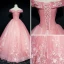 Chic / Belle Rose Bonbon Robe De Bal 2018 Robe Boule De l'épaule Manches Courtes Appliques En Dentelle Perle Paillettes Longue Volants Dos Nu Robe De Ceremonie