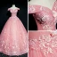 Chic / Belle Rose Bonbon Robe De Bal 2018 Robe Boule De l'épaule Manches Courtes Appliques En Dentelle Perle Paillettes Longue Volants Dos Nu Robe De Ceremonie