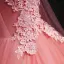 Elegant Candy Pink Prom Dresses 2018 Ball Gown V-Neck Sleeveless Appliques Lace Pearl Sequins Floor-Length / Long Cascading Ruffles Backless Formal Dresses