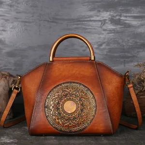 Vintage Bruin Straatkleding Leer Totem Handtas Dames Tassen 2023