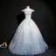 Vintage / Retro Navy Blue Prom Dresses 2018 Ball Gown Off-The-Shoulder Short Sleeve Appliques Lace Pearl Beading Floor-Length / Long Ruffle Backless Formal Dresses