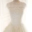 Vintage / Originale Champagne Transparentes Robe De Mariée 2018 Princesse Perlage Encolure Dégagée Mancherons Dos Nu Appliques En Dentelle Train De Balayage Volants