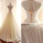 Vintage / Originale Champagne Transparentes Robe De Mariée 2018 Princesse Perlage Encolure Dégagée Mancherons Dos Nu Appliques En Dentelle Train De Balayage Volants