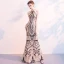 Chic / Beautiful Black Gold Sequins Evening Dresses  2018 Trumpet / Mermaid Scoop Neck Strapless Sleeveless Beading Floor-Length / Long Ruffle Formal Dresses