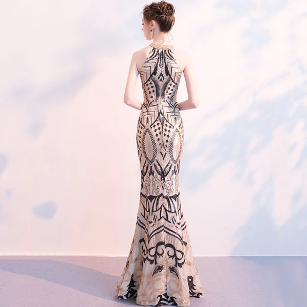 Chic / Beautiful Black Gold Sequins Evening Dresses 2018 Trumpet / Mermaid Scoop Neck Strapless Sleeveless Beading Floor-Length / Long Ruffle Formal Dresses