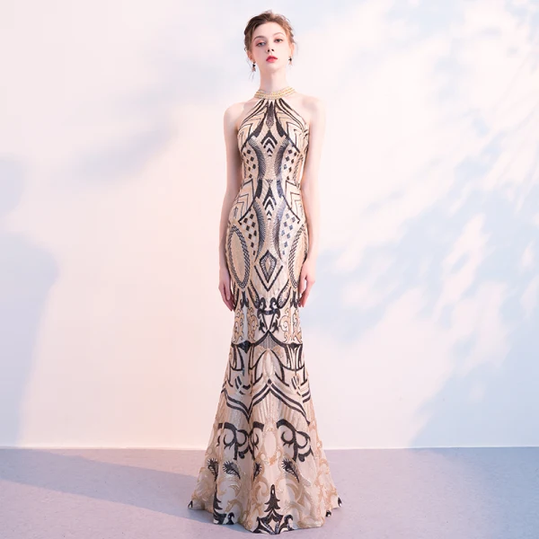 Chic / Beautiful Black Gold Sequins Evening Dresses 2018 Trumpet / Mermaid Scoop Neck Strapless Sleeveless Beading Floor-Length / Long Ruffle Formal Dresses