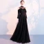 Chic / Belle Noire Robe De Soirée 2018 Princesse Transparentes Col Haut Manches Longues Longue Volants Robe De Ceremonie