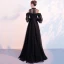 Chic / Belle Noire Robe De Soirée 2018 Princesse Transparentes Col Haut Manches Longues Longue Volants Robe De Ceremonie