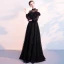 Chic / Belle Noire Robe De Soirée 2018 Princesse Transparentes Col Haut Manches Longues Longue Volants Robe De Ceremonie