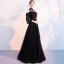 Chic / Belle Noire Robe De Soirée 2018 Princesse Transparentes Col Haut Manches Longues Longue Volants Robe De Ceremonie