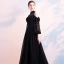 Chic / Belle Noire Robe De Soirée 2018 Princesse Transparentes Col Haut Manches Longues Longue Volants Robe De Ceremonie