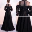 Chic / Belle Noire Robe De Soirée 2018 Princesse Transparentes Col Haut Manches Longues Longue Volants Robe De Ceremonie