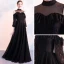 Chic / Belle Noire Robe De Soirée 2018 Princesse Transparentes Col Haut Manches Longues Longue Volants Robe De Ceremonie