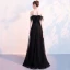 Elegante Schwarz Abendkleider 2018 A Linie Off Shoulder Kurze Ärmel Perlenstickerei Feder Sweep / Pinsel Zug Rückenfreies Festliche Kleider