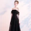 Elegante Schwarz Abendkleider 2018 A Linie Off Shoulder Kurze Ärmel Perlenstickerei Feder Sweep / Pinsel Zug Rückenfreies Festliche Kleider