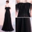 Elegante Schwarz Abendkleider 2018 A Linie Off Shoulder Kurze Ärmel Perlenstickerei Feder Sweep / Pinsel Zug Rückenfreies Festliche Kleider