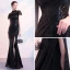 Scintillantes Noire Paillettes Robe De Soirée 2018 Trompette / Sirène Transparentes Col Haut Manches Courtes Fendue devant Longue Robe De Ceremonie