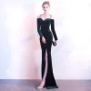 Sexy Vert Foncé Daim Robe De Soirée 2017 Trompette / Sirène Bretelles Spaghetti Bustier Manches Longues Longue Dos Nu Robe De Ceremonie