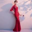 Chinese style Burgundy Evening Dresses  2018 Trumpet / Mermaid High Neck 3/4 Sleeve Embroidered Split Front Floor-Length / Long Backless Formal Dresses
