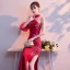 Chinese style Burgundy Evening Dresses  2018 Trumpet / Mermaid High Neck 3/4 Sleeve Embroidered Split Front Floor-Length / Long Backless Formal Dresses
