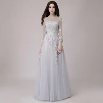 Prisvärd Grå Genomskinliga Balklänningar 2018 Prinsessa Urringning Långärmad Appliqués Spets Skärp Långa Ruffle Halterneck Formella Klänningar