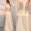 Elegant Gold Evening Dresses  2018 A-Line / Princess Off-The-Shoulder Short Sleeve Beading Floor-Length / Long Ruffle Backless Formal Dresses