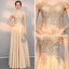 Elegant Gold Evening Dresses  2018 A-Line / Princess Off-The-Shoulder Short Sleeve Beading Floor-Length / Long Ruffle Backless Formal Dresses