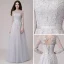 Abordable Gris Transparentes Robe De Bal 2018 Princesse Encolure Dégagée Manches Longues Appliques En Dentelle Ceinture Longue Volants Dos Nu Robe De Ceremonie