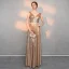 Scintillantes Doré Paillettes Robe De Soirée 2018 Princesse V-Cou Sans Manches Perlage Ceinture Longue Volants Dos Nu Robe De Ceremonie