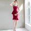 Modern / Fashion Burgundy Homecoming Graduation Dresses 2018 Shoulders Sleeveless Knee-Length Ruffle Backless Formal Dresses