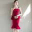 Modern / Fashion Burgundy Homecoming Graduation Dresses 2018 Shoulders Sleeveless Knee-Length Ruffle Backless Formal Dresses
