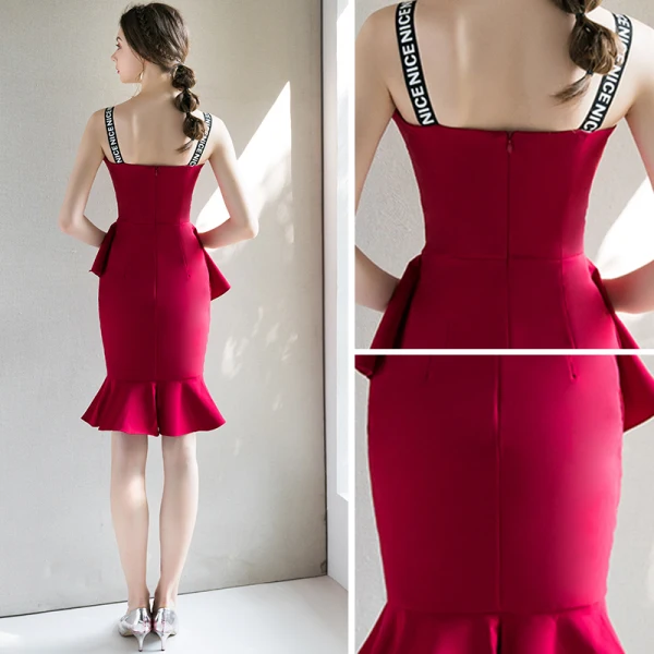 Modern / Fashion Burgundy Homecoming Graduation Dresses 2018 Shoulders Sleeveless Knee-Length Ruffle Backless Formal Dresses