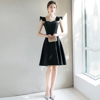 Chic Beautiful Black Homecoming Graduation Dresses 2018 A Line Princess Amazing Unique Shoulders Short Ruffle Backless Formal Dresses