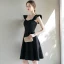 Chic / Belle Noire de retour Robe De Graduation 2018 Princesse Unique épaules Courte Volants Dos Nu Robe De Ceremonie