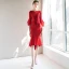Elegant Red Evening Dresses  2018 Trumpet / Mermaid Scoop Neck 3/4 Sleeve Appliques Lace Rhinestone Pearl Asymmetrical Ruffle Formal Dresses