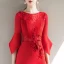 Elegant Red Evening Dresses  2018 Trumpet / Mermaid Scoop Neck 3/4 Sleeve Appliques Lace Rhinestone Pearl Asymmetrical Ruffle Formal Dresses