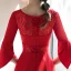 Elegant Red Evening Dresses  2018 Trumpet / Mermaid Scoop Neck 3/4 Sleeve Appliques Lace Rhinestone Pearl Asymmetrical Ruffle Formal Dresses