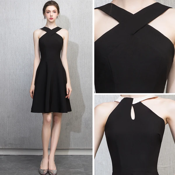 Modern / Fashion Black Homecoming Graduation Dresses 2018 A-Line / Princess Scoop Neck Sleeveless Short Ruffle Backless Formal Dresses