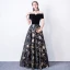 Modest / Simple Black Prom Dresses 2017 A-Line / Princess Off-The-Shoulder Short Sleeve Embroidered Floor-Length / Long Backless Formal Dresses