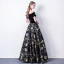 Modest / Simple Black Prom Dresses 2017 A-Line / Princess Off-The-Shoulder Short Sleeve Embroidered Floor-Length / Long Backless Formal Dresses