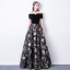 Modest / Simple Black Prom Dresses 2017 A-Line / Princess Off-The-Shoulder Short Sleeve Embroidered Floor-Length / Long Backless Formal Dresses