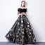 Modest / Simple Black Prom Dresses 2017 A-Line / Princess Off-The-Shoulder Short Sleeve Embroidered Floor-Length / Long Backless Formal Dresses