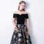 Modest / Simple Black Prom Dresses 2017 A-Line / Princess Off-The-Shoulder Short Sleeve Embroidered Floor-Length / Long Backless Formal Dresses