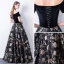 Modest / Simple Black Prom Dresses 2017 A-Line / Princess Off-The-Shoulder Short Sleeve Embroidered Floor-Length / Long Backless Formal Dresses